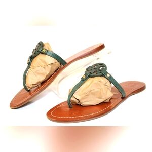 Tory Burch Designer Mini Miller Green Leather Sandals Thongs 8